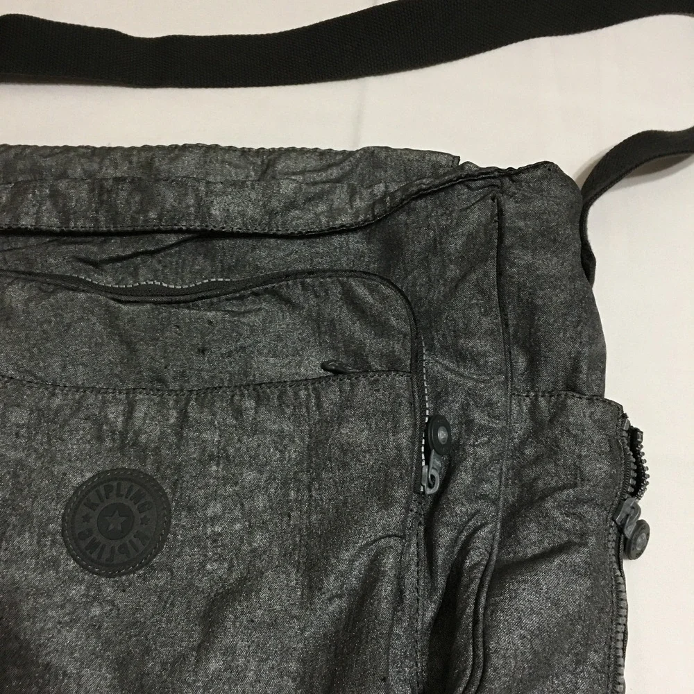 Kipling Messenger Bag Unisex Gray Metallic Crinkle Nylon Crossbody